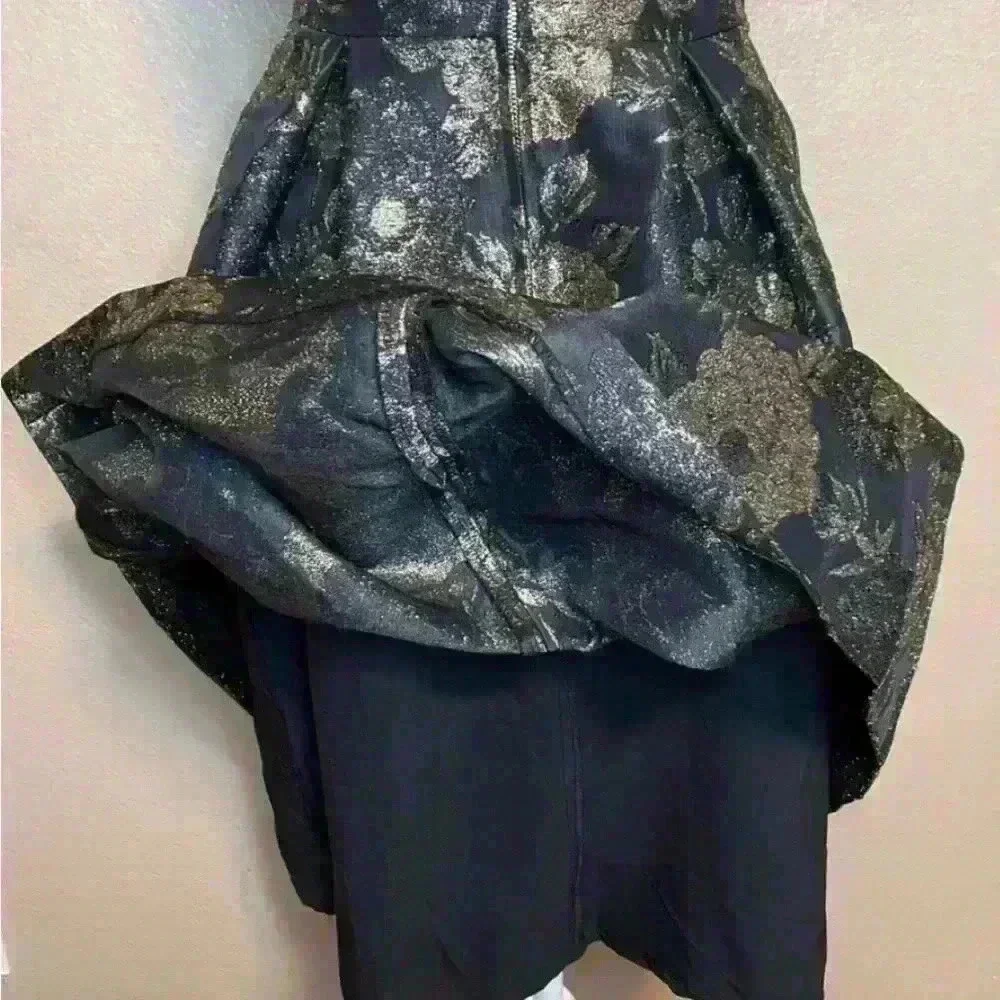 Ann Taylor Factory Black Gold Foil Floral Sleeveless Dress Fit & Flare - Picture 6 of 16